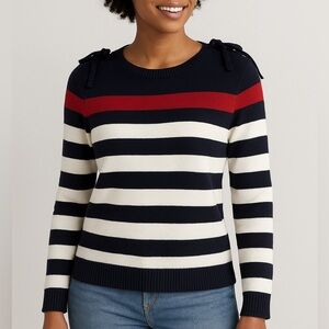 Lauren Ralph Lauren Navy Red Knit Sweater 100% cotton Striped Pullover Preppy XL